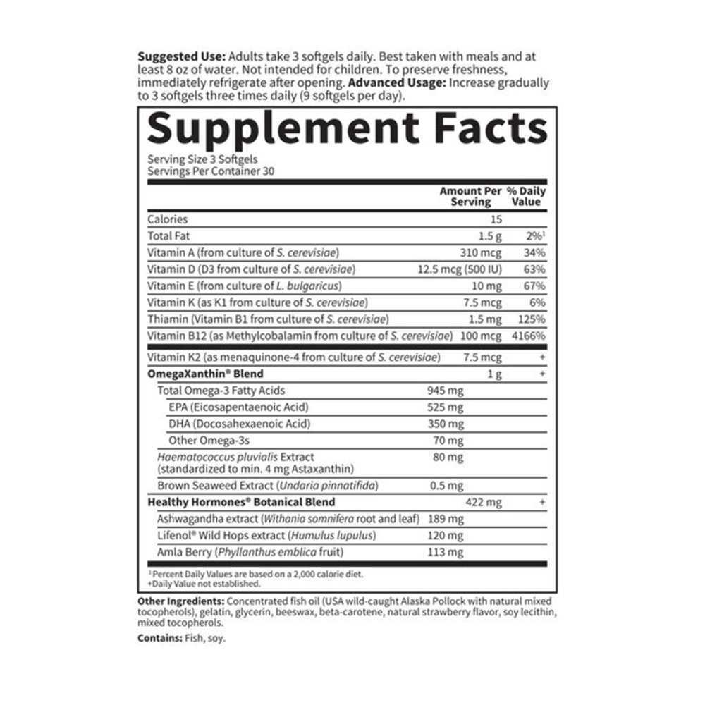 Garden of Life Oceans 3 Healthy Hormones Omega-3 with Omega Xanthin 90 Softgels