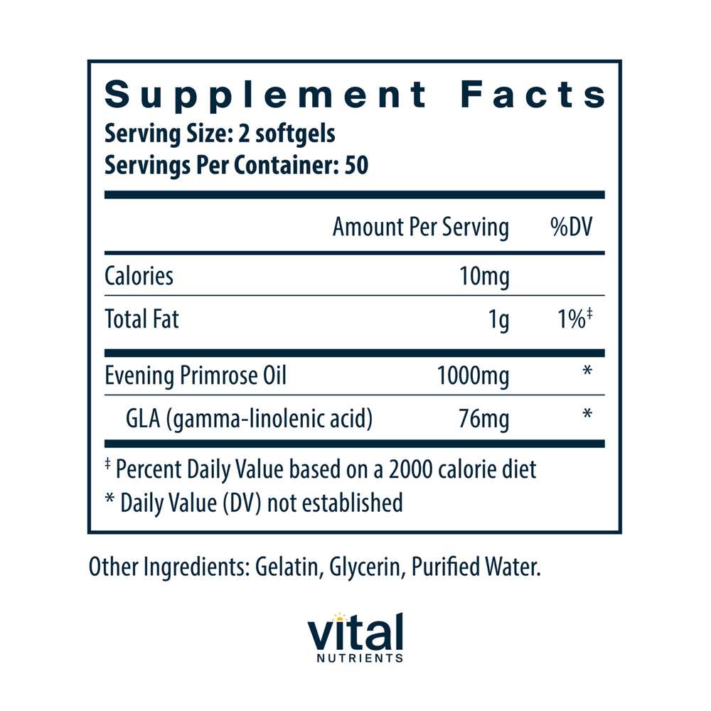 Vital Nutrients Evening Primrose Oil 1000 - Gla 76mg 100 Softgels