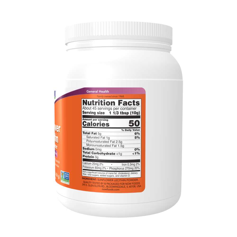 Now Foods Sunflower Lecithin Powder – Essential Nutrient with Natural Phospholipids – 1 Lb (454 G)