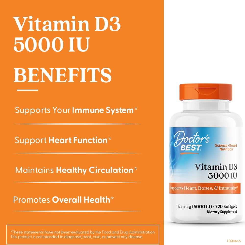 Doctor's Best Vitamin D3 125mcg (5000 Iu) Softgels 720 Count