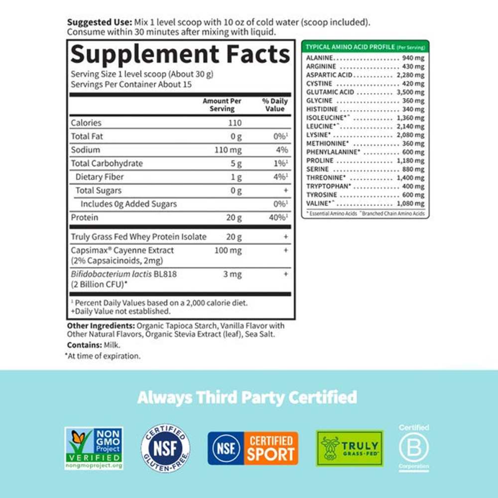 Garden of Life Sport Grass Fed Whey+ Weight Management Protein Powder - Vanilla 450g