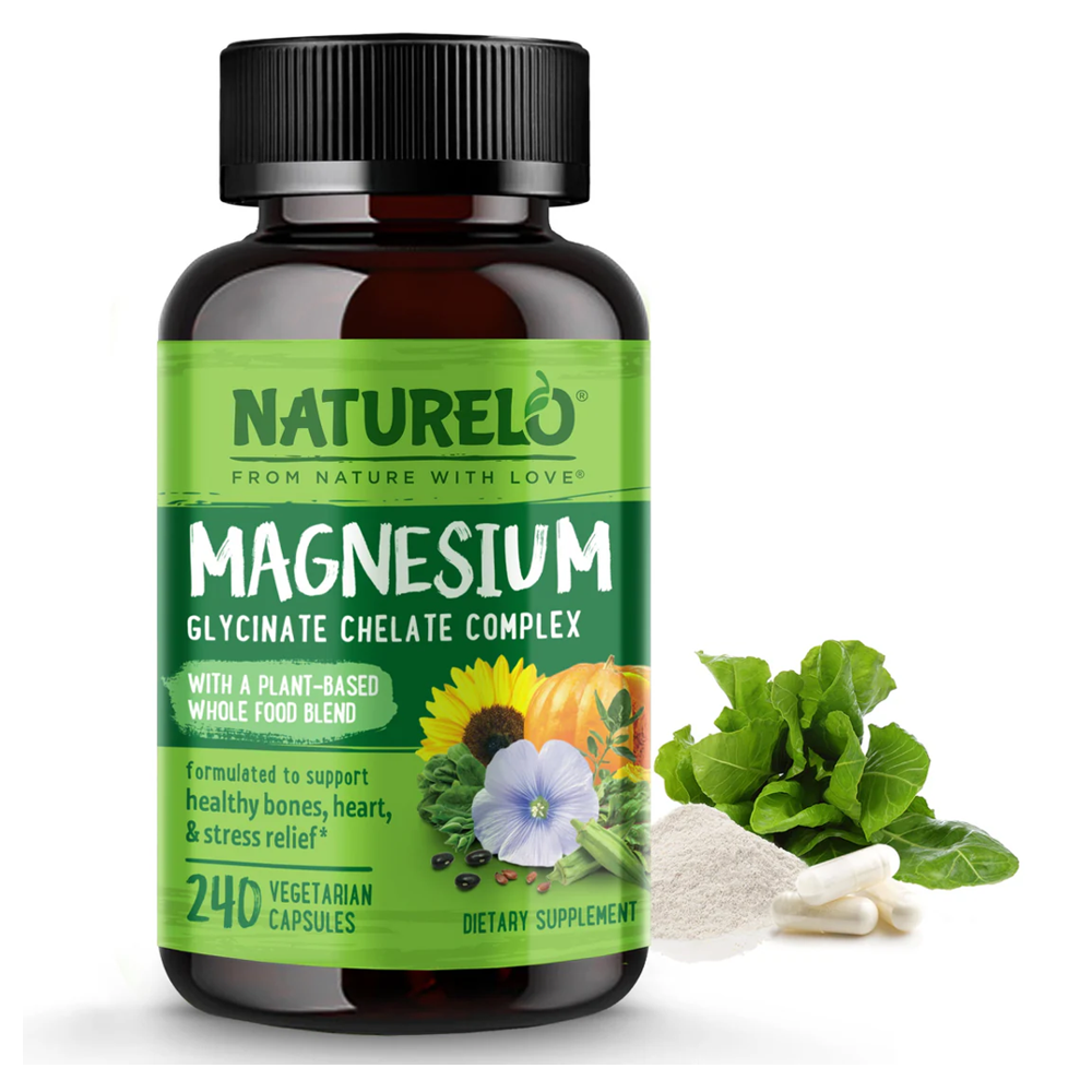 NATURELO Magnesium Glycinate Chelate Complex 200 mg Magnesium with Organic Vegetables
