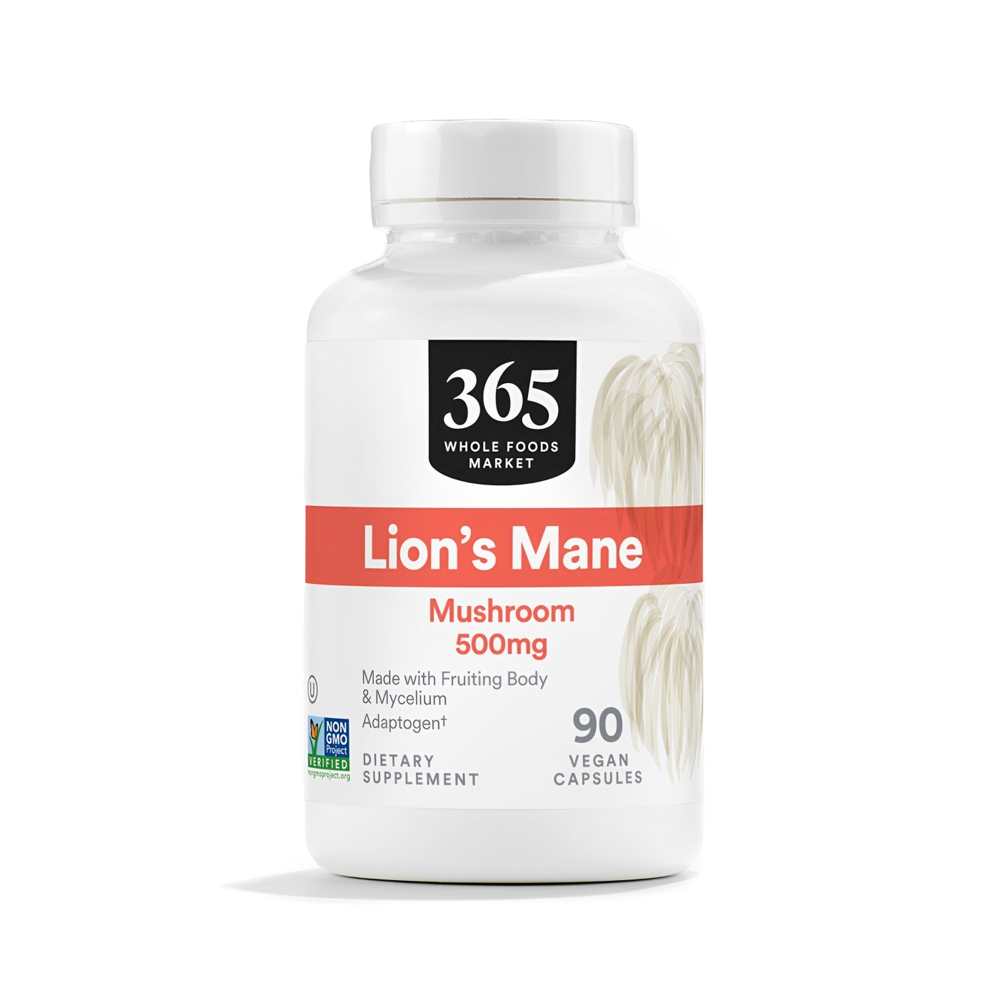 365 Whole Foods Market Lion’s Mane Mushroom 500mg – Adaptogenic Brain & Nerve Support, 90 Vegan Capsules