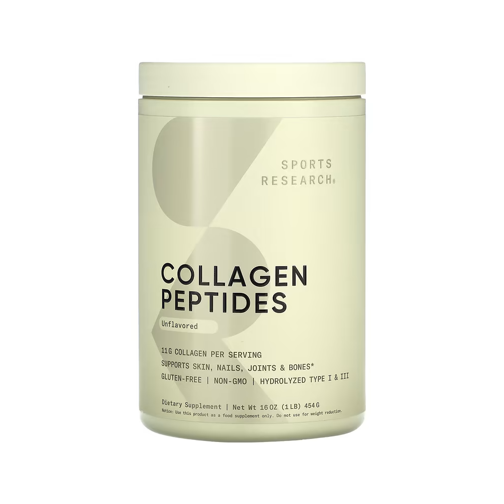 Sports Research Collagen Peptides - 11g Protein, Unflavored, 16oz | Skin, Joints & Bone Support
