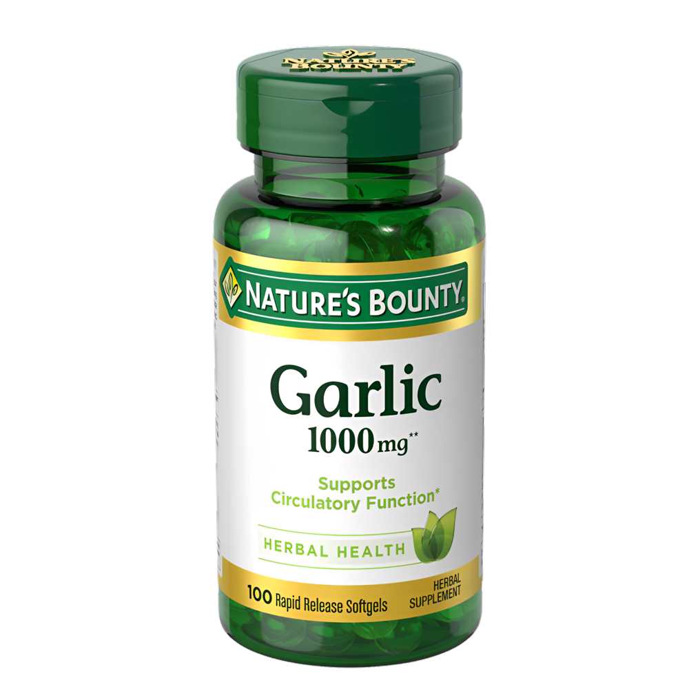Nature's Bounty Garlic 1000mg β Supports Circulatory Function, Herbal Health, 100 Rapid Release Softgels