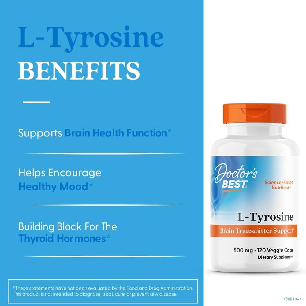 Doctor's Best Best L-Tyrosine, 500 Mg, 120 Veggie Caps