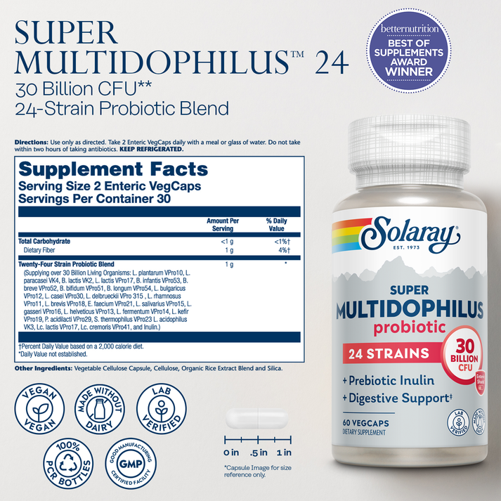 Solaray Super Multidophilus 24 Strain Probiotic, 30 Billion Cfu 60 Caps