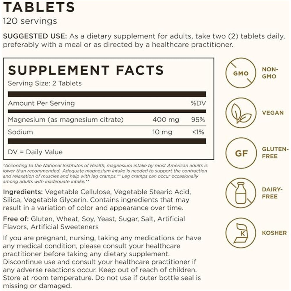 Solgar Magnesium Citrate 120 Tablets – Bone, Nerve & Muscle Support