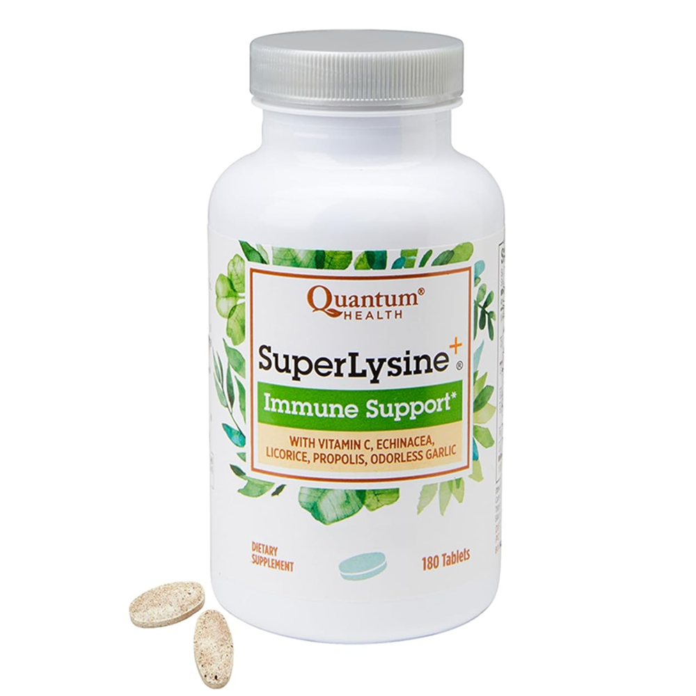 Quantum Health Super Lysine Immune Support with Vitamin C, Echinacea, Licorice, Propolis & Odorless Garlic, 180 Tablets