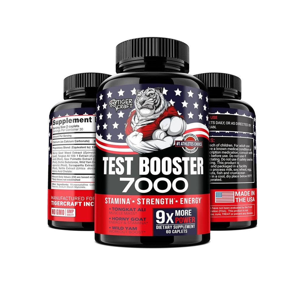 TigerCraft Test Booster 7000 – Stamina, Strength & Energy | 9X More Power | 60 Caplets | Made in the USA
