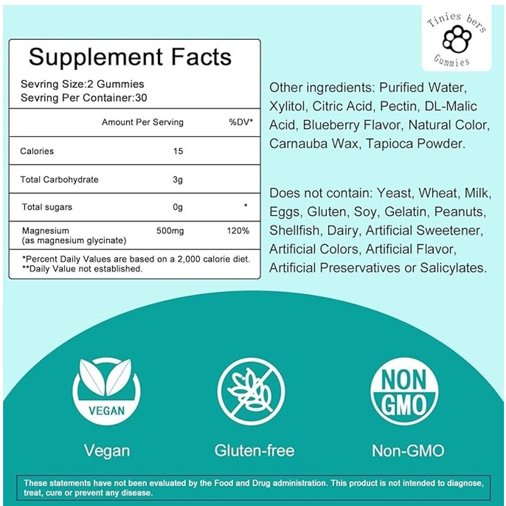 Tinies Bers Magnesium Glycinate Gummies - Muscle And Stress Relief