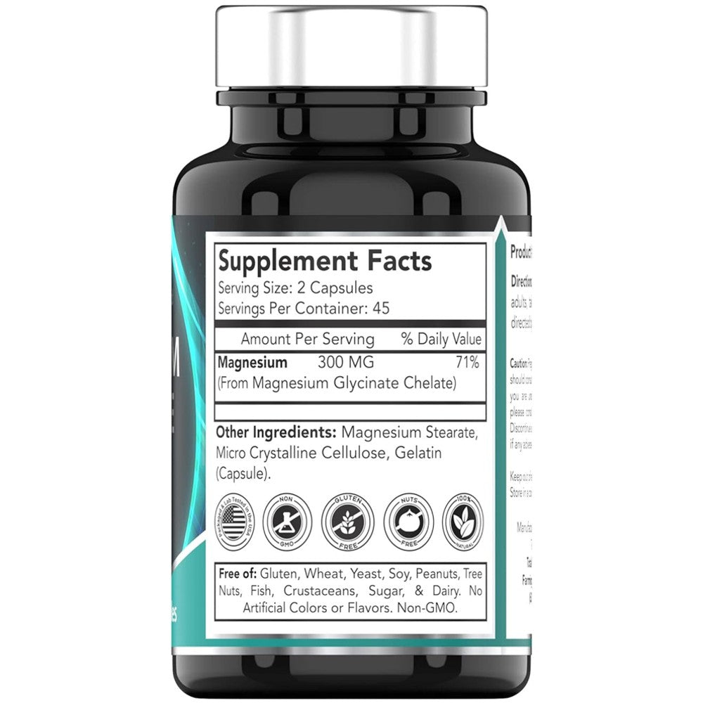 Tnvitamins Magnesium Glycinate 300mg – 90 Capsules for Muscle, Sleep & Heart Health