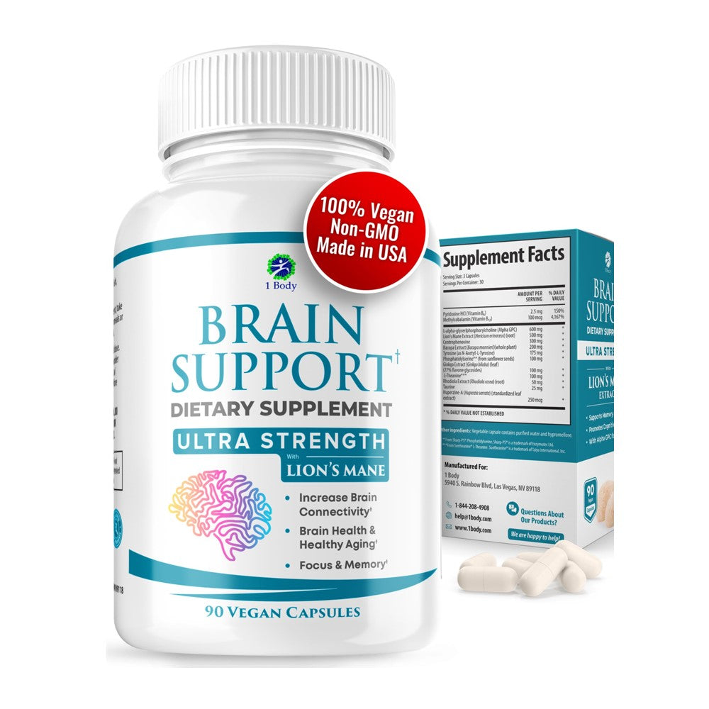 Ultra Strength Lion's Mane – Brain Health, Focus & Memory Support | 100% Vegan, Non-GMO (90 Capsules)