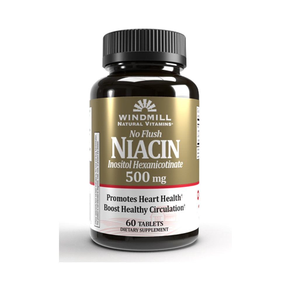 Windmill Natural Vitamins No Flush Niacin – 500mg Inositol Hexanicotinate | Heart Health & Circulation Support | 60 Tablets
