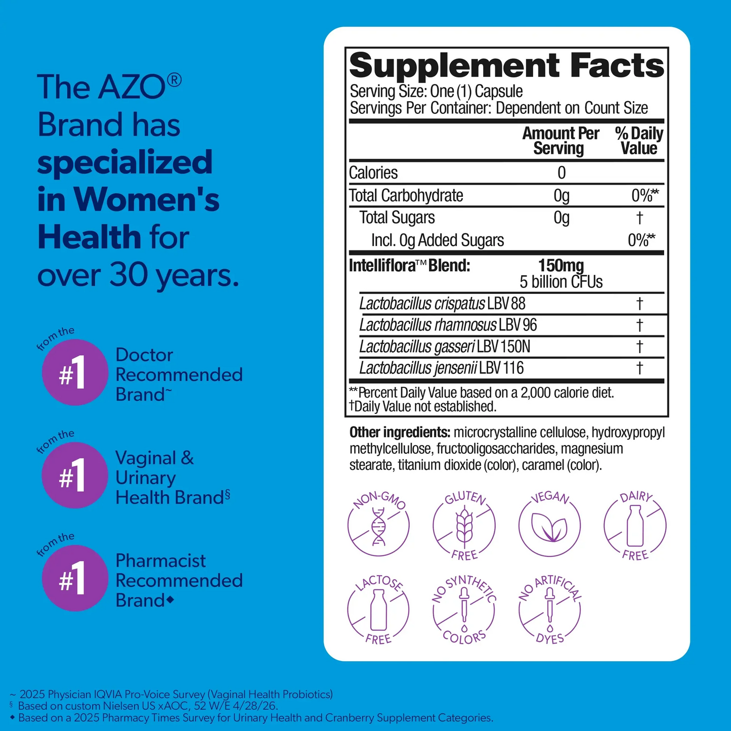 AZO Complete Feminine Balance Daily Probiotic - Supports Vaginal Health, Restores pH & Good Bacteria Balance, Clinically Proven, 30 Capsules