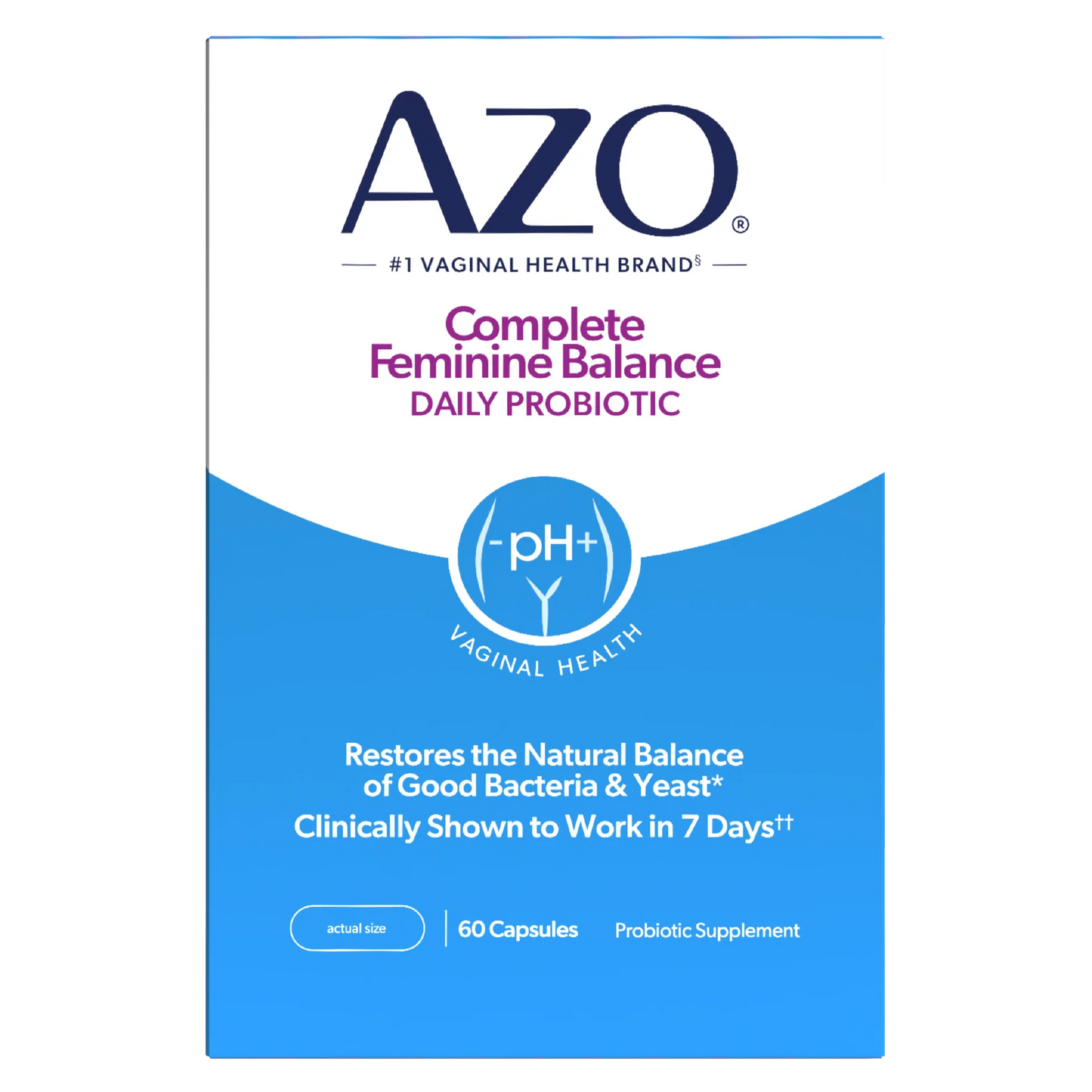 AZO Complete Feminine Balance Daily Probiotic - Supports Vaginal Health, Restores pH & Good Bacteria Balance, Clinically Proven, 30 Capsules
