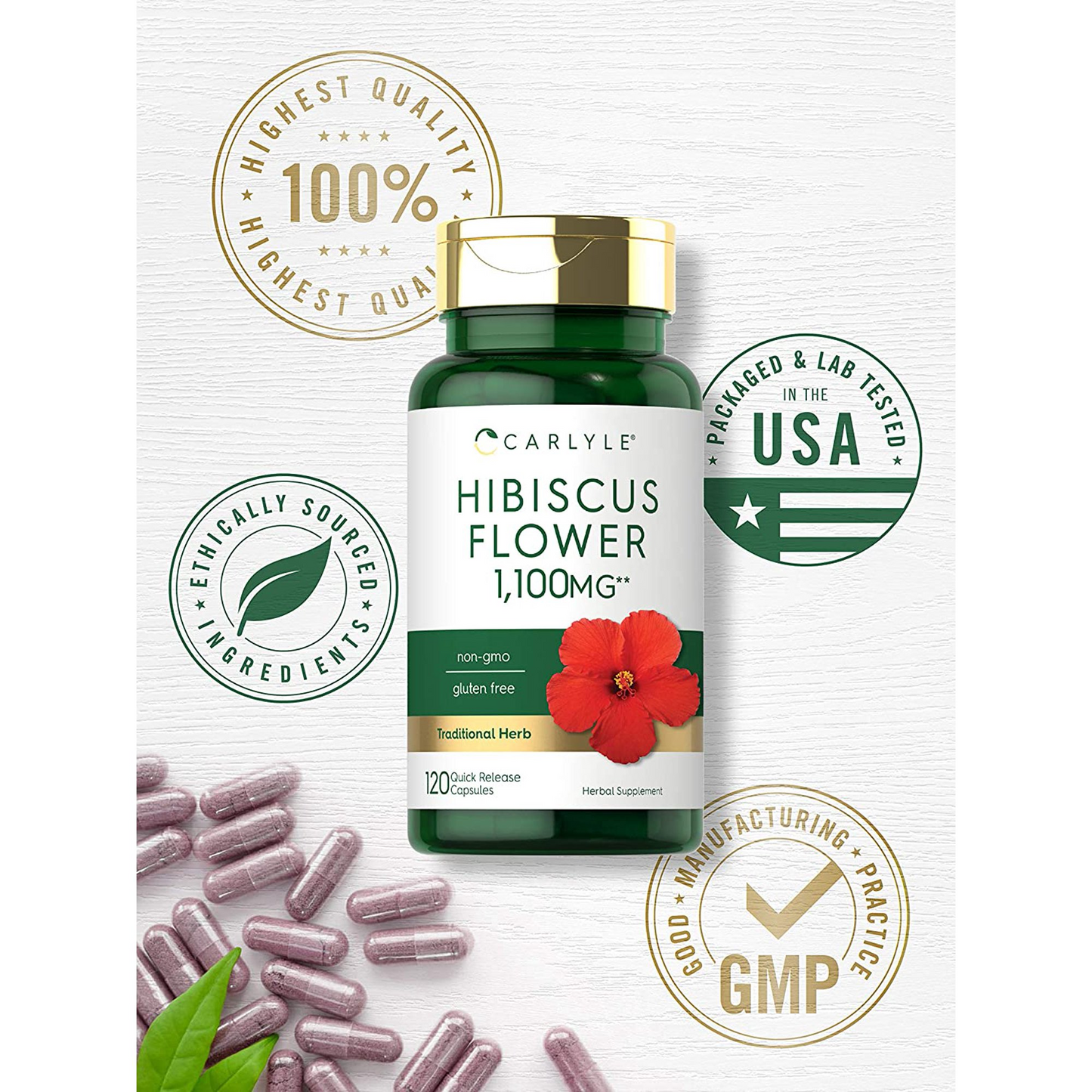 Carlyle Nutritionals Hibiscus Flower Extract 1100| 120 Capsules