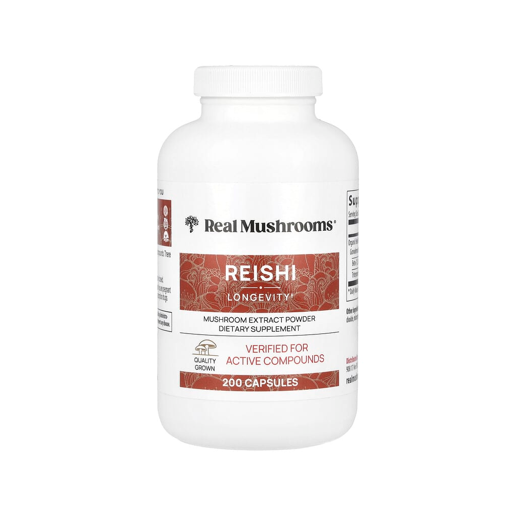 Real Mushrooms Reishi Longevity+ Mushroom Extract Capsules – 90 Capsules | Quality Grown & Verified for Active Compounds