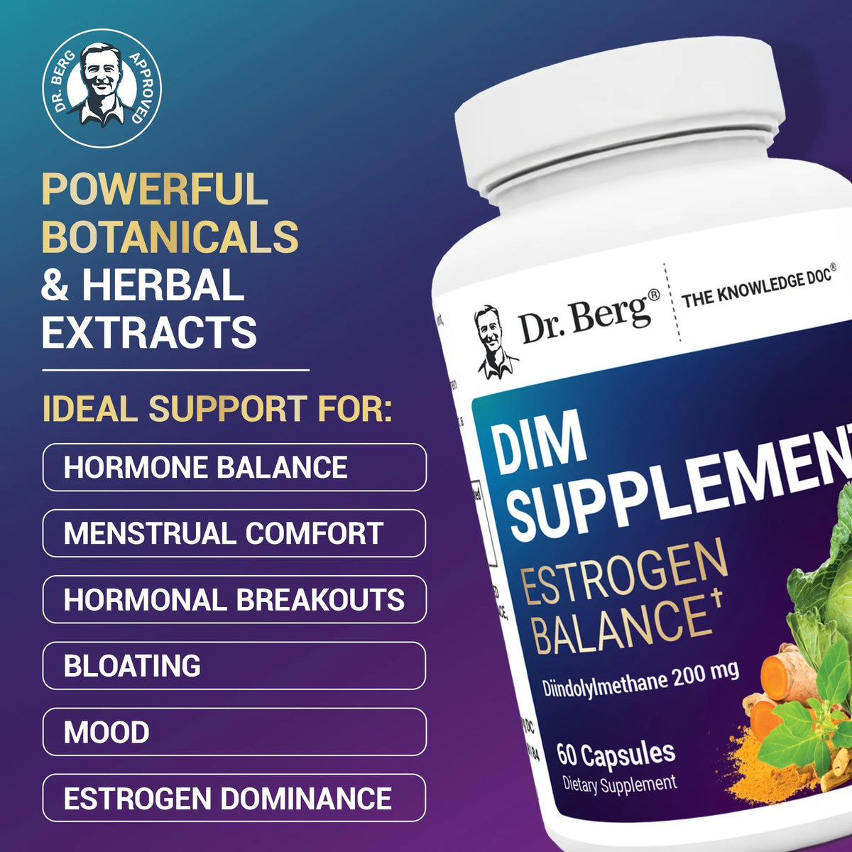 Dr. BergⓇ DIM Supplement – 200mg Estrogen Balance Formula (60 Capsules)