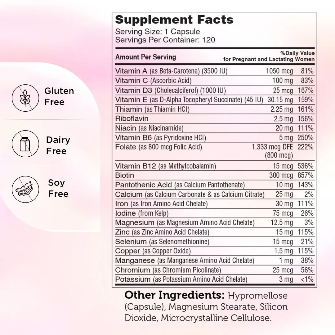 Zahler - Total One Prenatal Vitamins for Women Daily Multi Vitamin Prenatals with Folic Acid, Iron, Zinc 120 Capsules