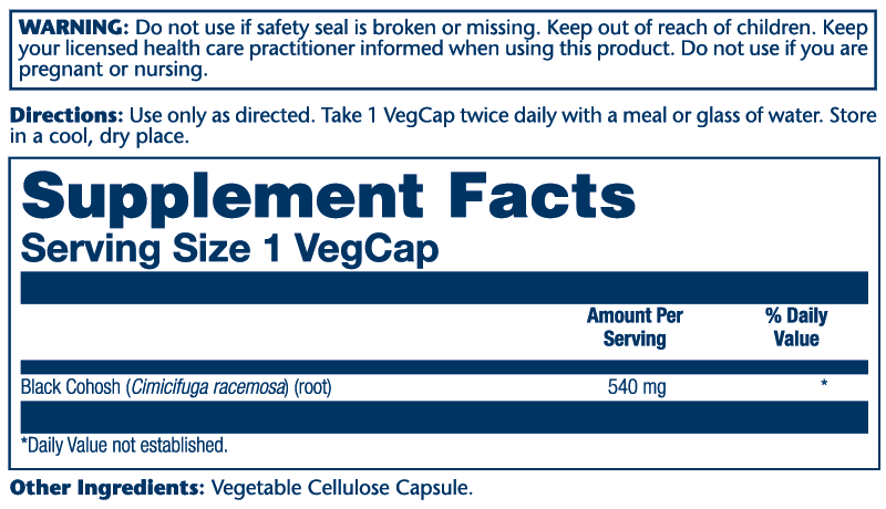 Solaray Black Cohosh Root 540mg 100 Caps
