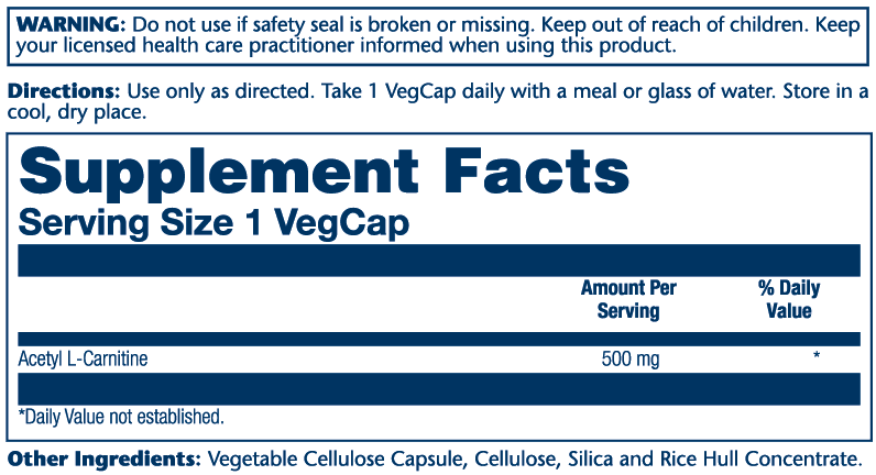Solaray Acetyl L-Carnitine 500mg 30 Caps