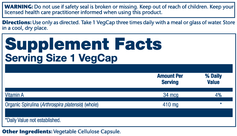 Solaray Spirulina Algae 410mg 100 Caps