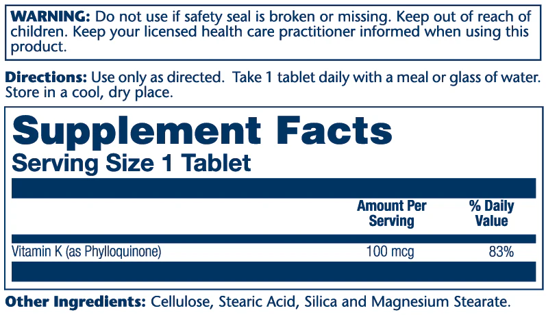 Solaray Vitamin K-1, 100mcg 100 Tabs