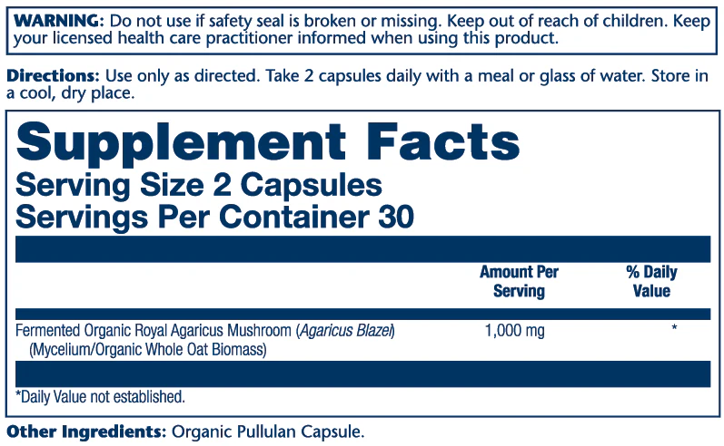 Solaray Org Grown Fermented Royal Agaricus 60 Caps