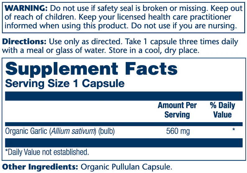 Solaray Organic Garlic Bulb 560mg 100 Caps