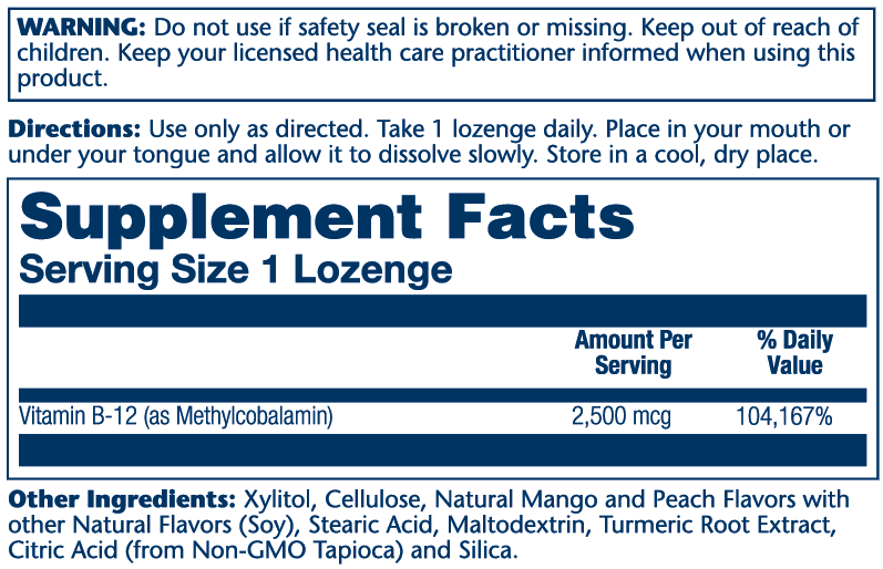 Solaray Methyl B-12, Mango Peach - 2500mcg 60 Lozenges