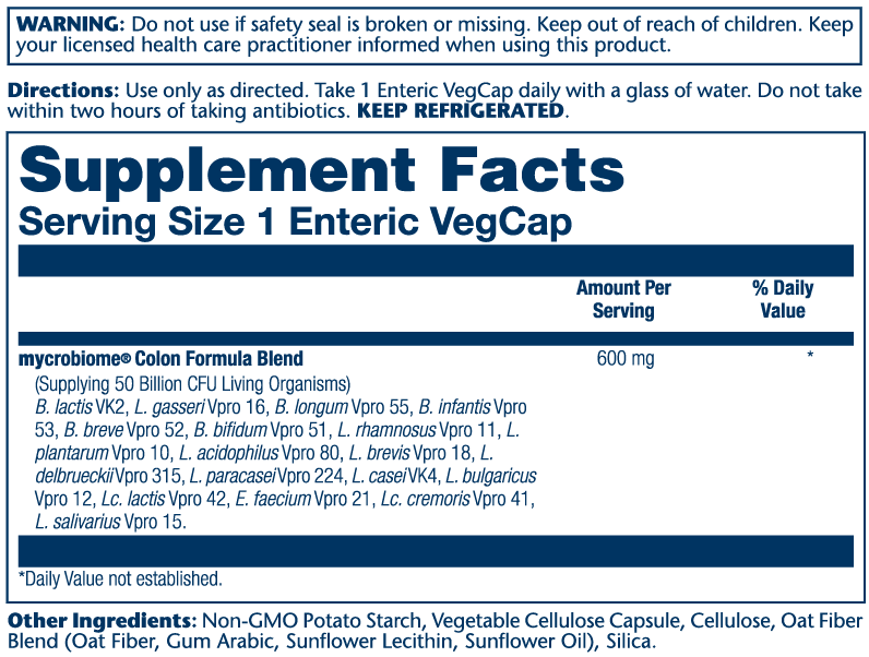 Solaray Mycrobiome Probiotic Colon Formula, 50bn, 18 Strain Once Daily 60 Caps