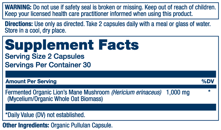 Solaray Fermented Lion's Mane Mushroom 1000mg 60 Caps