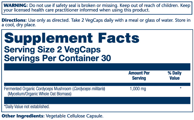 Solaray Org Grown Fermented Cordycep 1000mg 60 Caps
