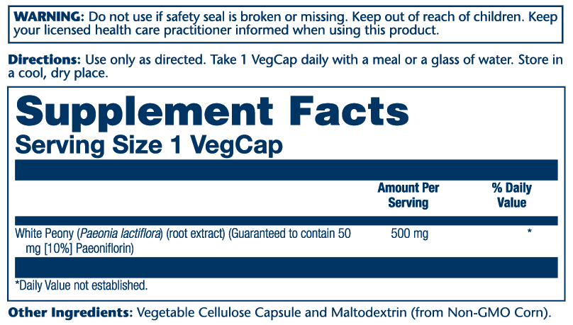 Solaray White Peony Root Extract 500mg 60 Caps