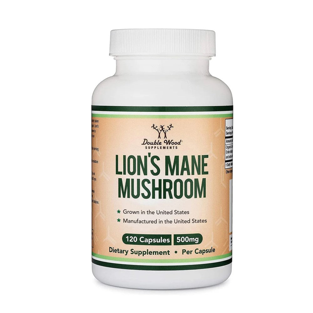 Double Wood Supplements Lion's Mane Mushroom – 500mg, 120 Capsules | USA-Grown & Manufactured