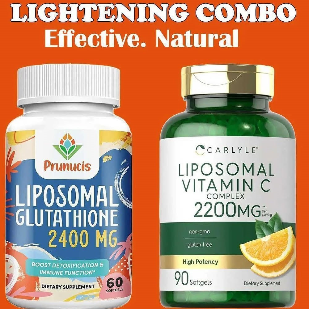 Lightening Combo – Prunucis Liposomal Glutathione 2400mg + Carlyle Liposomal Vitamin C Complex 2200mg Boost Detoxification, Immune Function & Skin Health | High-Potency, Non-GMO, Gluten-Free | 60 + 90 Softgels | Dietary Supplements