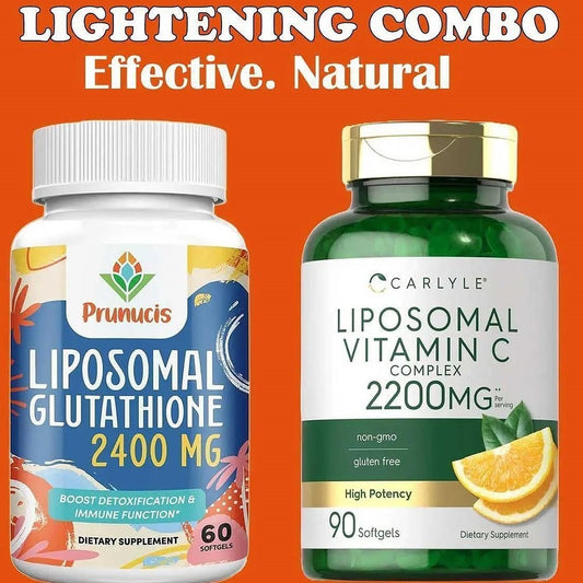 Lightening Combo – Prunucis Liposomal Glutathione 2400mg + Carlyle Liposomal Vitamin C Complex 2200mg Boost Detoxification, Immune Function & Skin Health | High-Potency, Non-GMO, Gluten-Free | 60 + 90 Softgels | Dietary Supplements