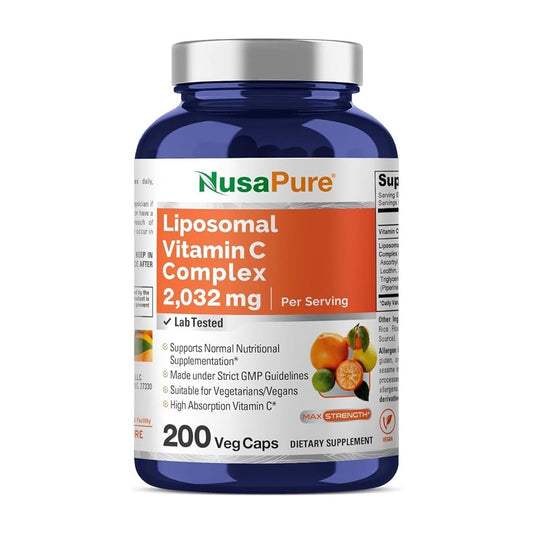 NusaPure Berberine 1200 mg with Liposomal Vitamin C Complex – High Absorption Formula 2,032 mg Vitamin C per Serving | 200 Veg Capsules | Lab-Tested | Vegan | Made Under Strict GMP Guidelines | Dietary Supplement