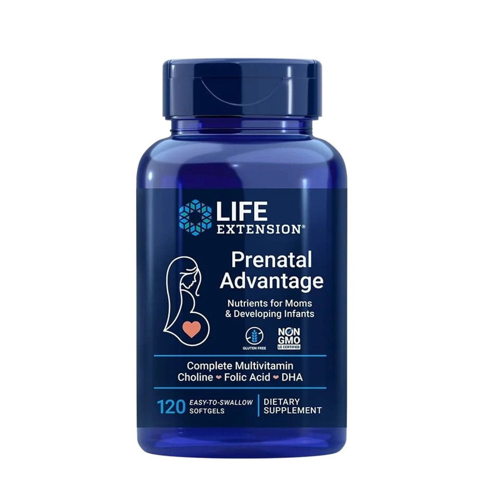 Life Extension Prenatal Advantage – Complete Multivitamin with Choline, Folic Acid & DHA for Moms & Developing Infants Non-GMO | Easy-to-Swallow Softgels | 120 Dietary Supplement