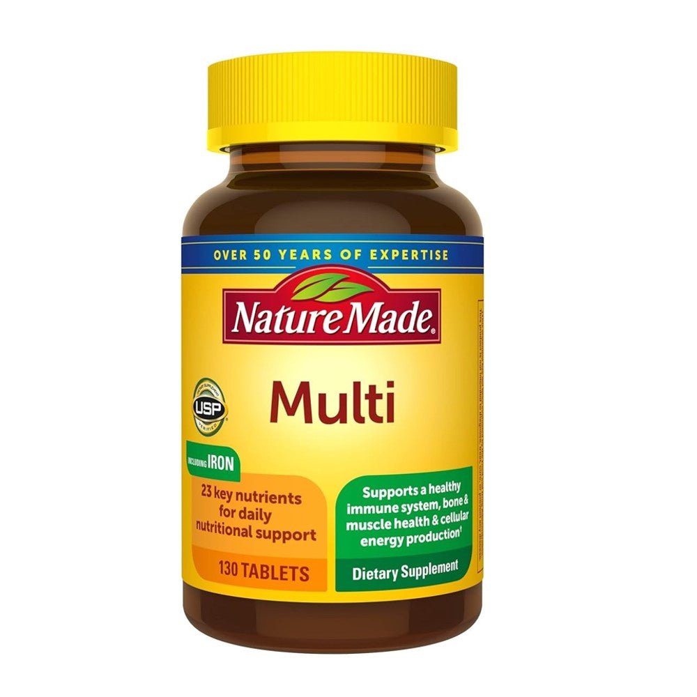 Nature Made Multi with Iron β Daily Nutritional Support for Immune, Bone, Muscle & Energy Health 130 Tablets | Dietary Supplement | Over 50 Years of Expertise