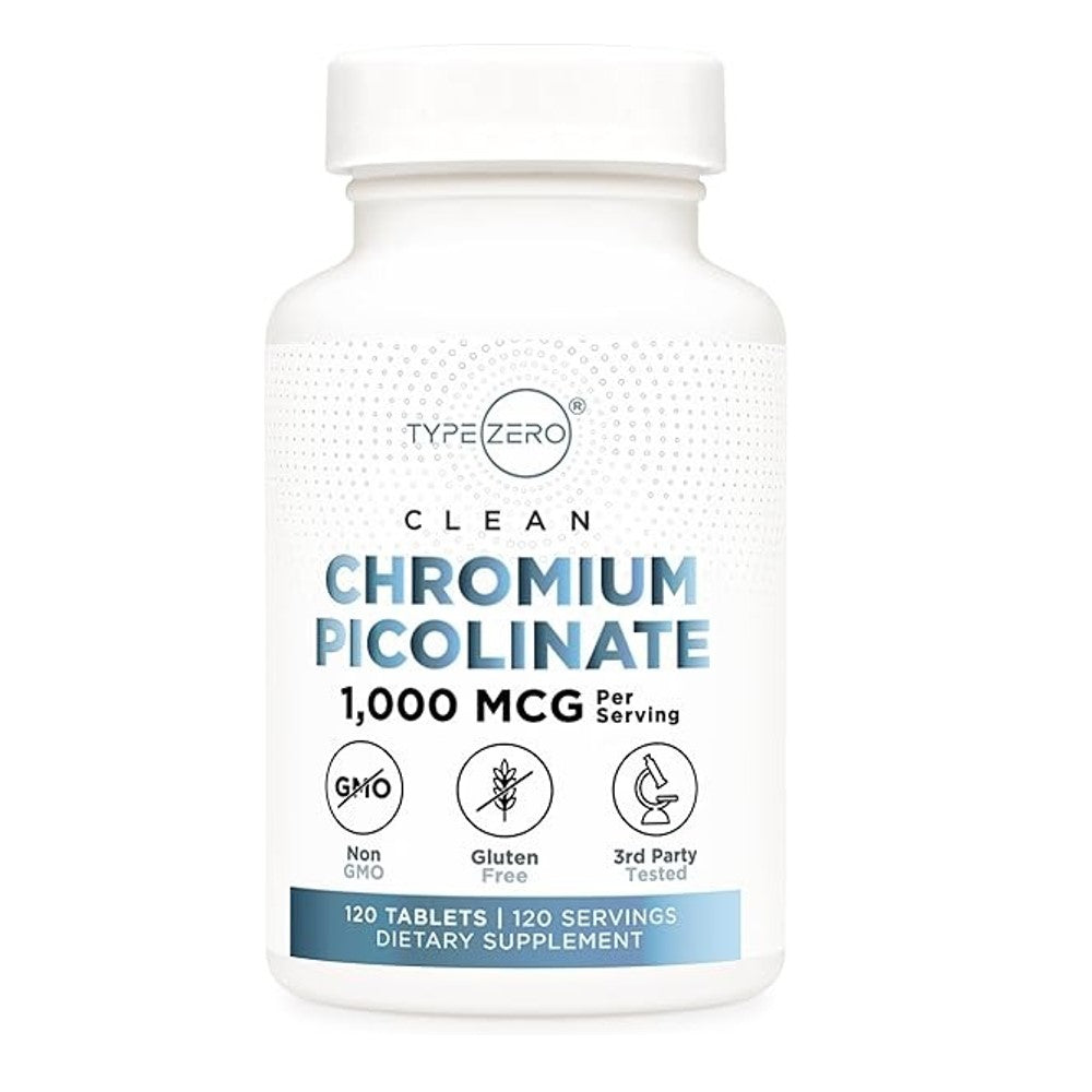 Type Zero Clean Chromium Picolinate 1,000mcg – Supports Healthy Metabolism Non-GMO & Gluten-Free | 120 Tablets | 120 Servings | Dietary Supplement