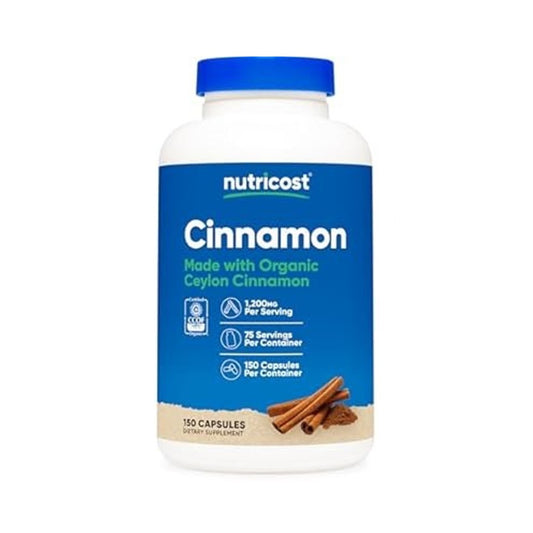 Nutricost Cinnamon 1200mg – Made with Organic Ceylon Cinnamon Dietary Supplement | 150 Capsules | 75 Servings per Container | CCOF Certified