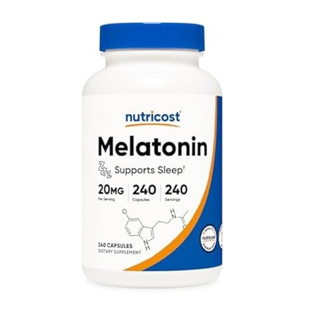 Nutricost Melatonin 5mg – Supports Sleep and Restful Nights 240 Capsules | 240 Servings | Dietary Supplement