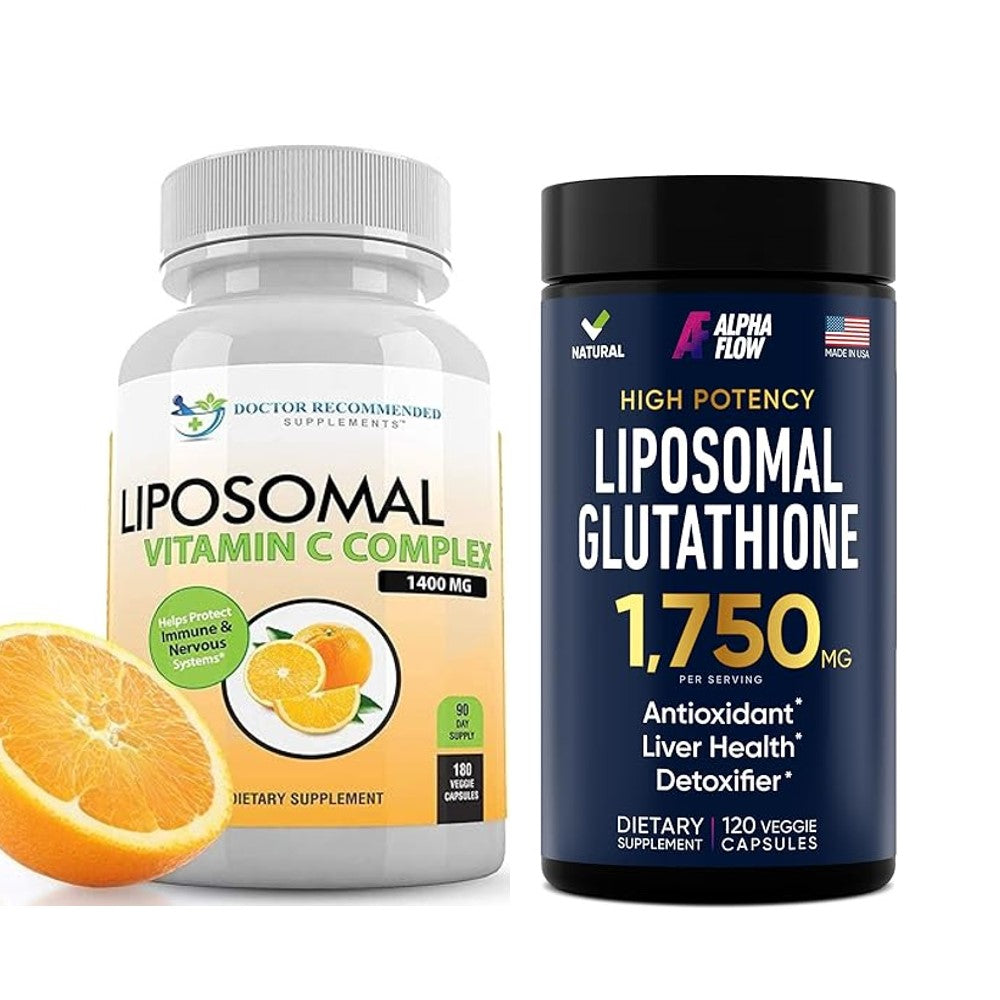 Doctor Recommended Supplements Alpha Flow Liposomal Vitamin C Complex 1400mg – Protects Immune & Nervous System High Potency Liposomal Glutathione 1,750mg – Antioxidant & Liver Health Detoxifier Dietary Supplements