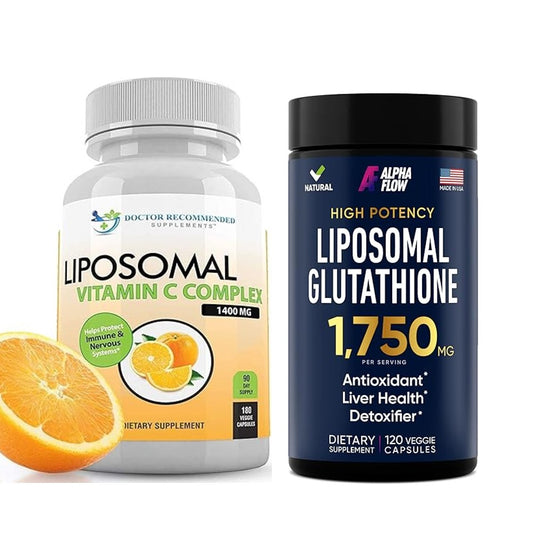 Doctor Recommended Supplements Alpha Flow Liposomal Vitamin C Complex 1400mg – Protects Immune & Nervous System High Potency Liposomal Glutathione 1,750mg – Antioxidant & Liver Health Detoxifier Dietary Supplements