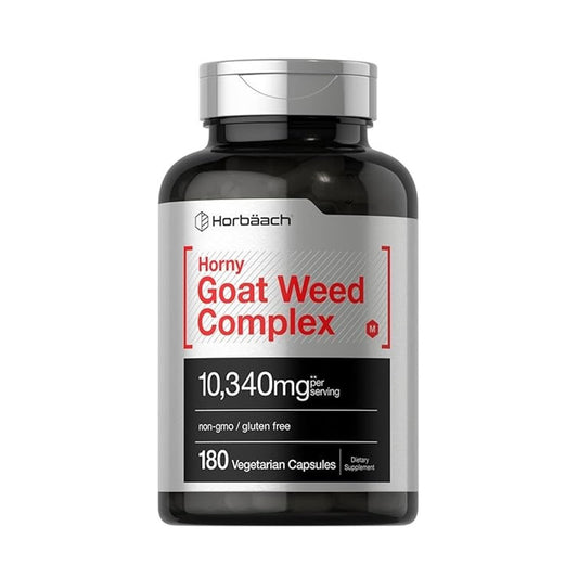 Horbäach Horny Goat Weed Complex 10,340mg – Non-GMO, Gluten-Free 180 Vegetarian Capsules | Dietary Supplement