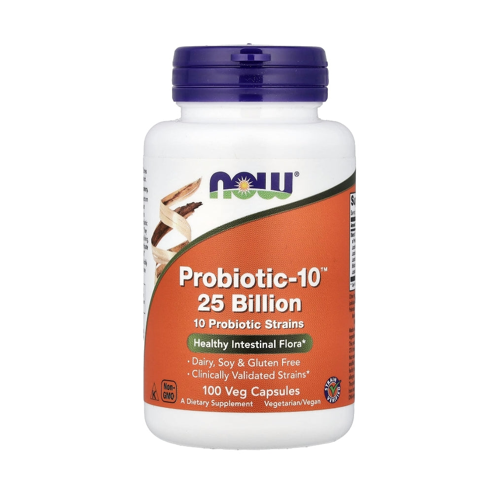 Now Foods Probiotic-10™ 25 Billion – 10 Clinically Validated Strains for Intestinal Flora Support – Veg Capsules