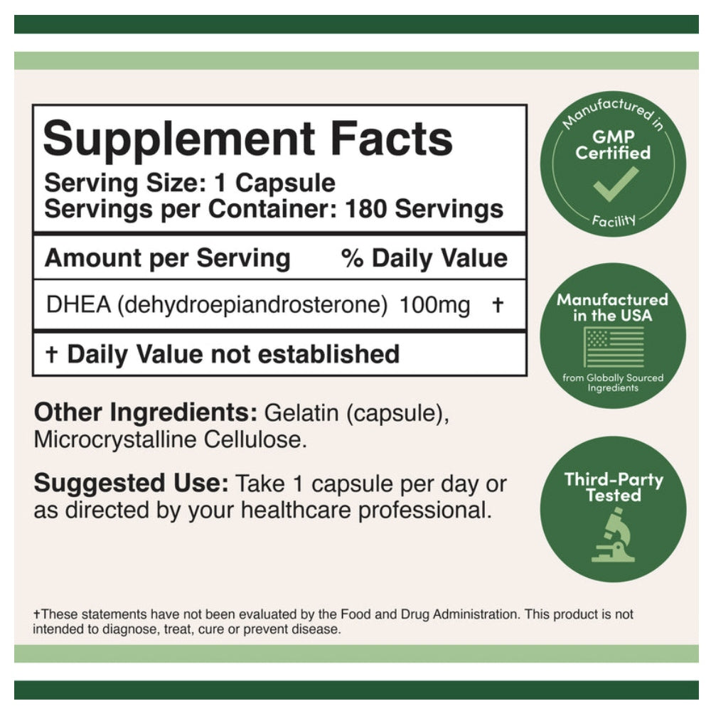 Double Wood Supplements DHEA 100mg – Supports Hormonal Balance & Vitality | 180 Capsules