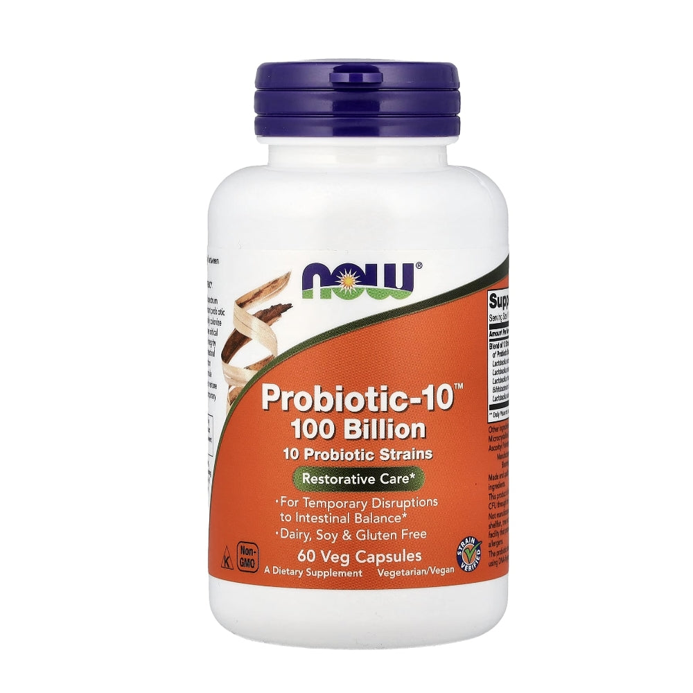 Now Foods Probiotic-10™ 25 Billion – 10 Clinically Validated Strains for Intestinal Flora Support – Veg Capsules